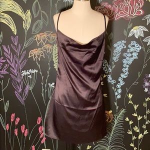 Black Satin Cowl Neck Slip Dress BooHoo